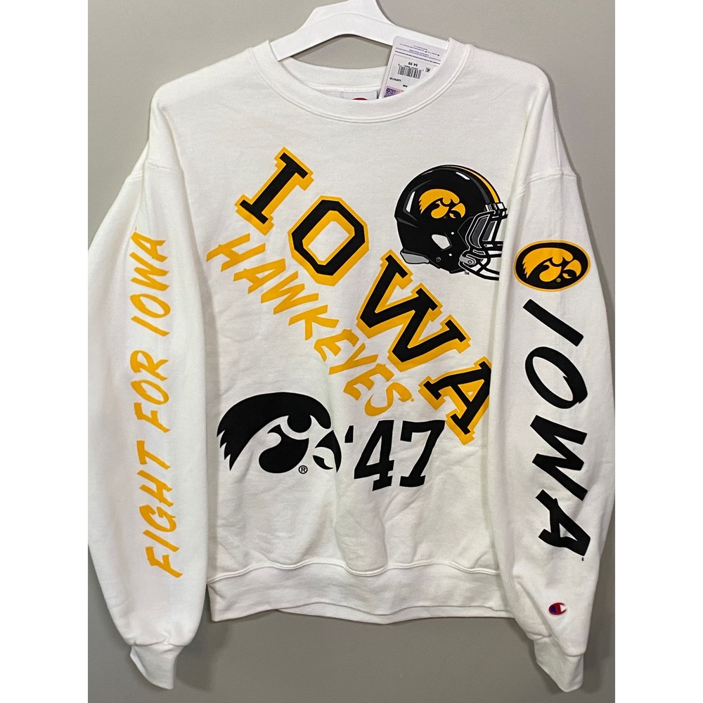 NWT Champion Iowa Hawkeyes Sweatshirt Mens Medium White Graphic Fight For Iowa